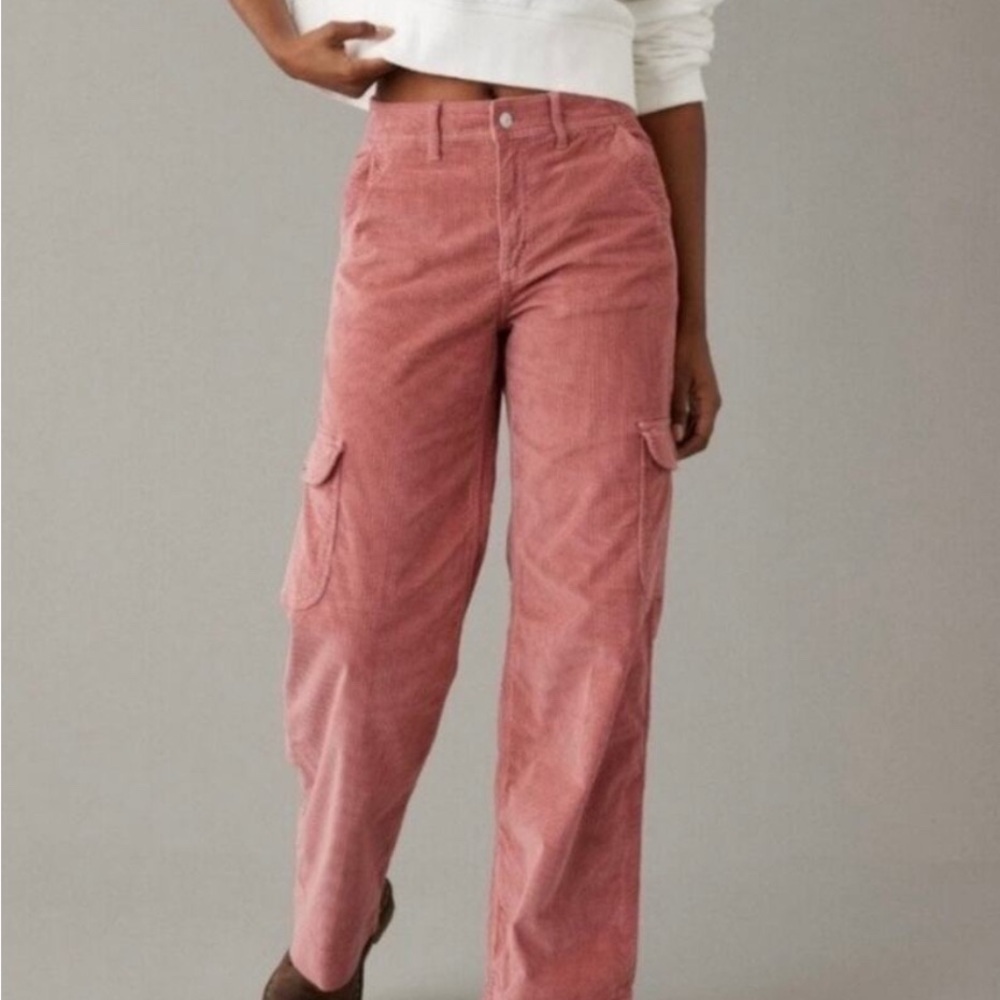 Women's American Eagle Pink Corduroy Cargo Pants